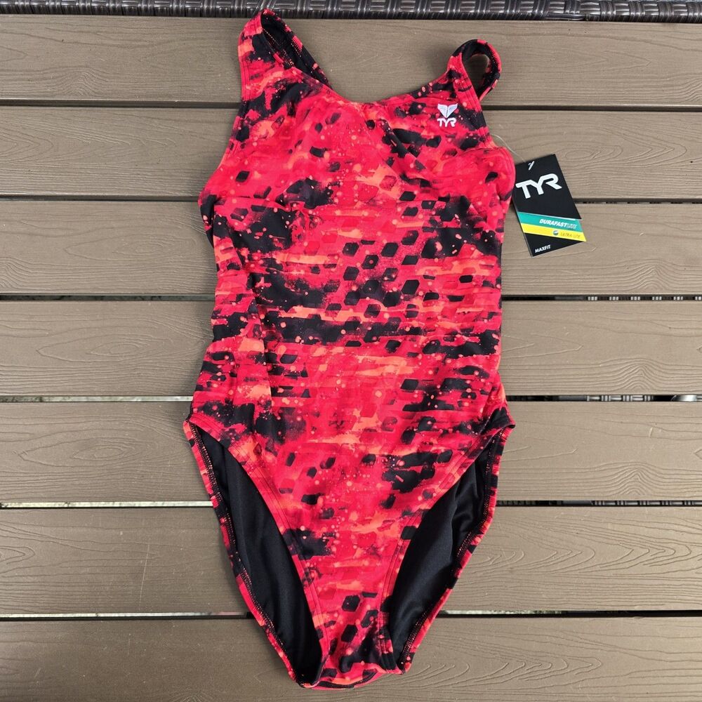 TYR Durafast Vega Red/black Maxfit One Piece Women Swim Size 40 New